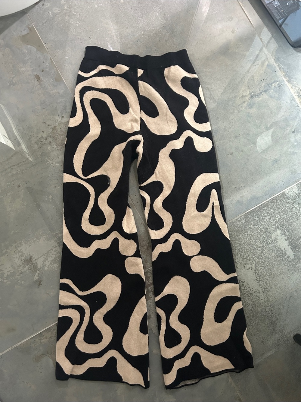 Cider Black and Beige Wide Leg Pants with Swirl Pattern - Picture 5 of 5